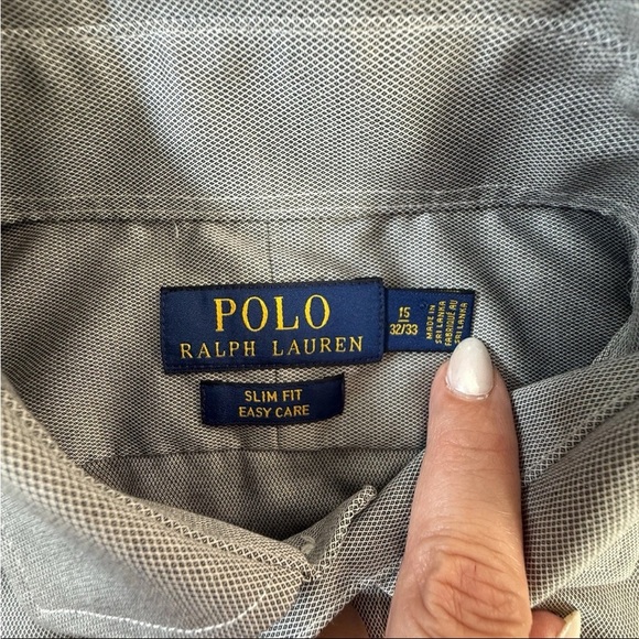 Polo Ralph Lauren Long Sleeve Gray Button Up Shirt Men’s Size 15 32/33 Slim Fit - Picture 5 of 8